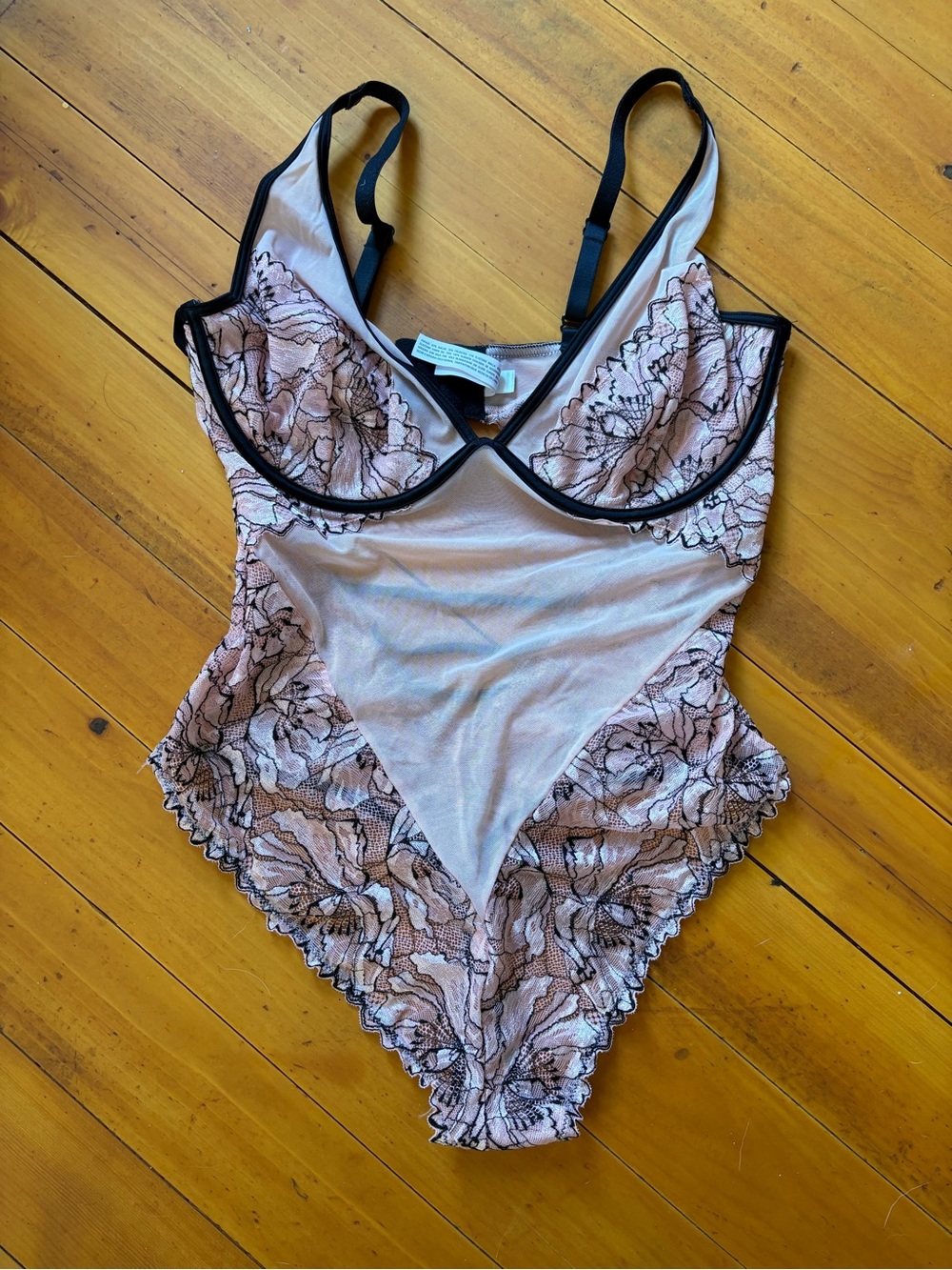 Auden Pink Lace Bodysuit with Black Trim